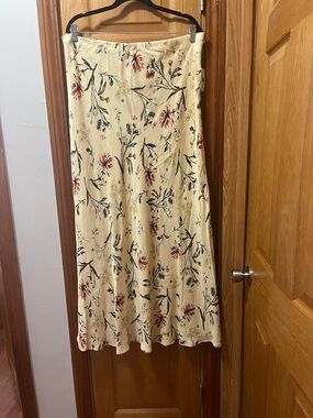 Anthropologie Tilda A-LineCream Floral Maxi slip skirt size Large